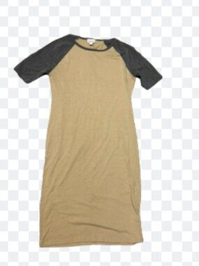LuLaRoe Size Medium Tight Fitting Dress Half Sleeve Grey and Tanish/Sand